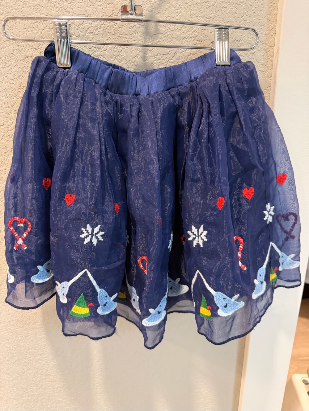 Hanna Andersson Navy Skirt with Red and White Holiday Embroidery